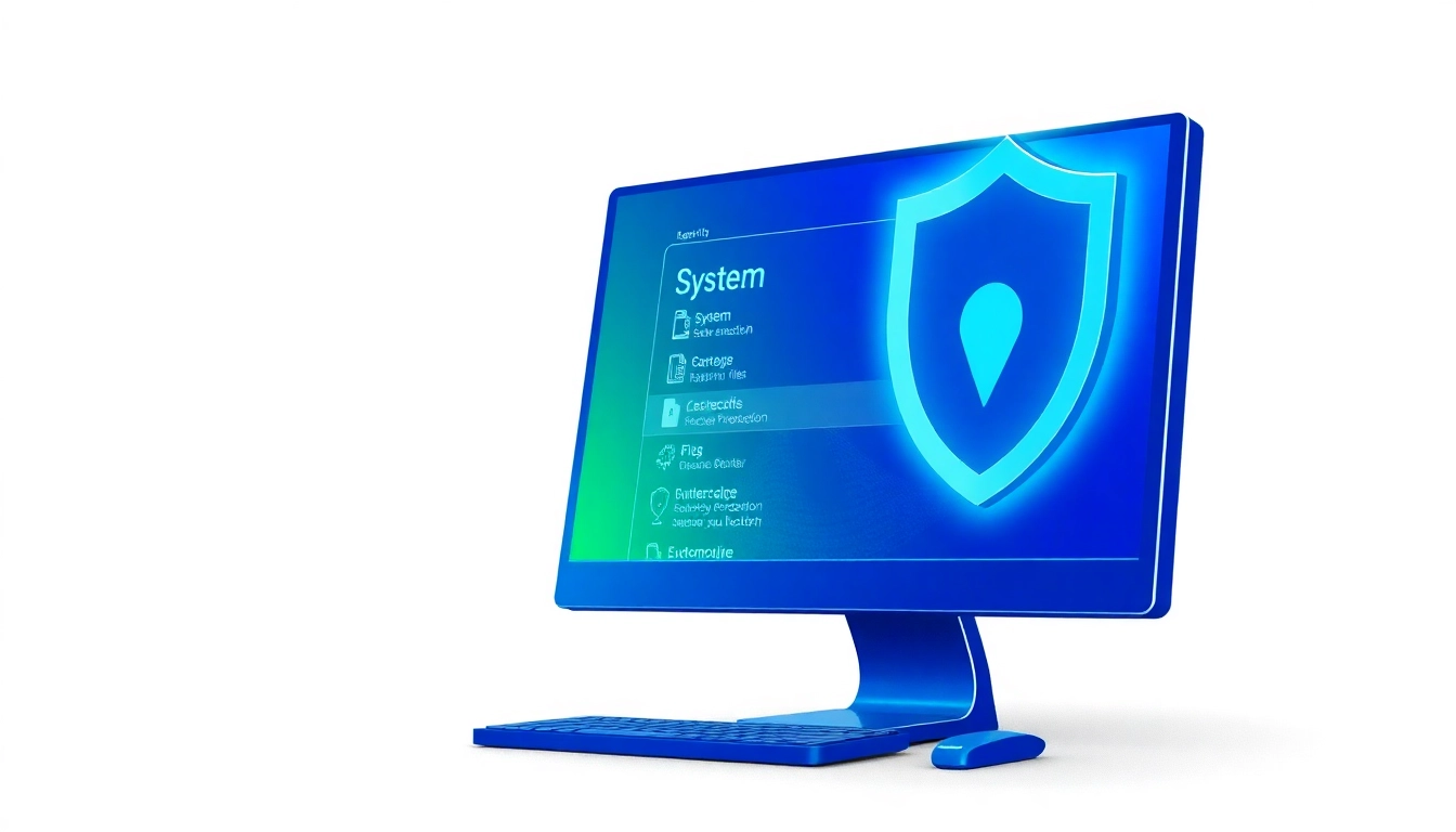 Visually engaging image illustrating cybersecurity and malware detection for https://sys32win.com/, highlighting system files and security shields.