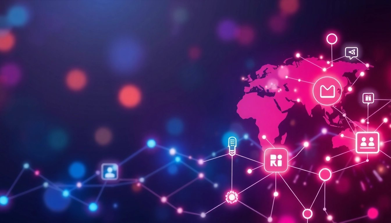 KJC branding promoting a reputable international media and entertainment alliance with modern digital elements, fostering trust and connectivity for users.