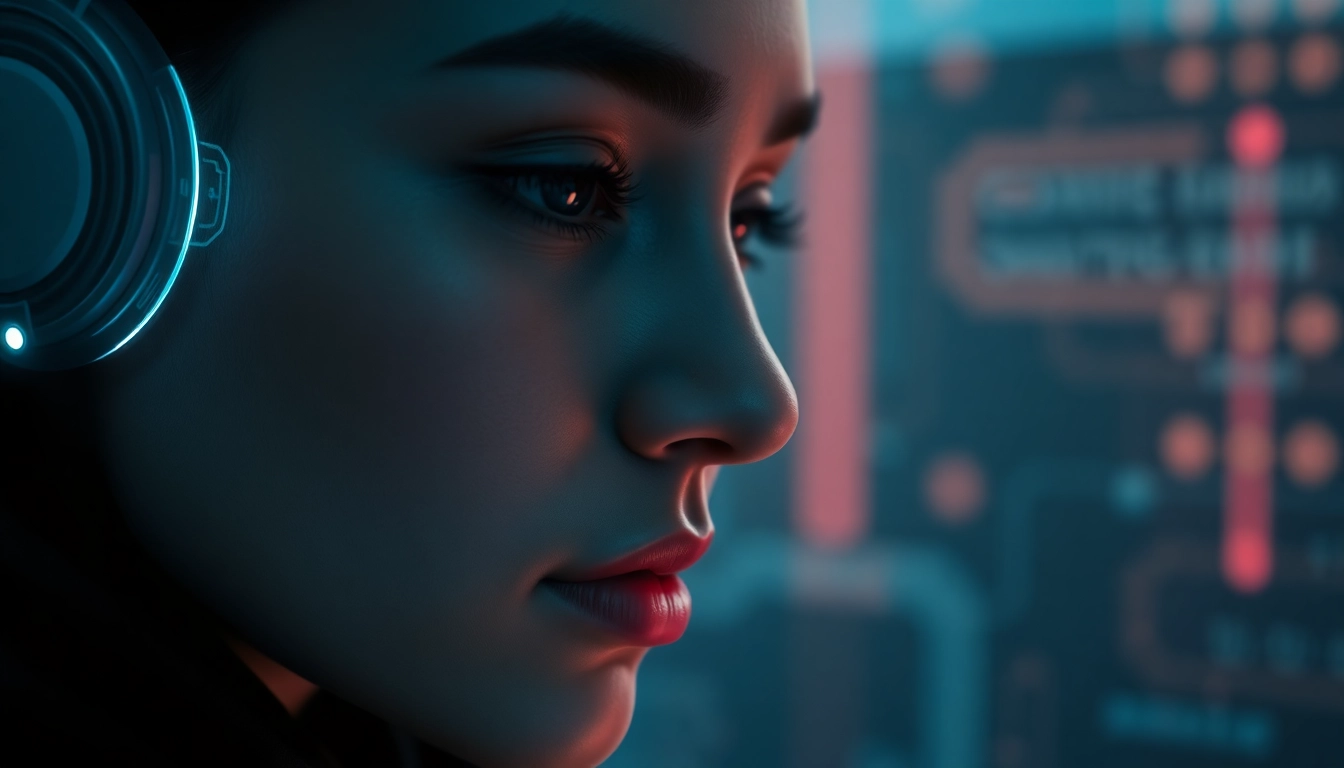 Ai girlfriend engaging in a personalized chat on a sleek device, showcasing emotional connection with realistic expression.