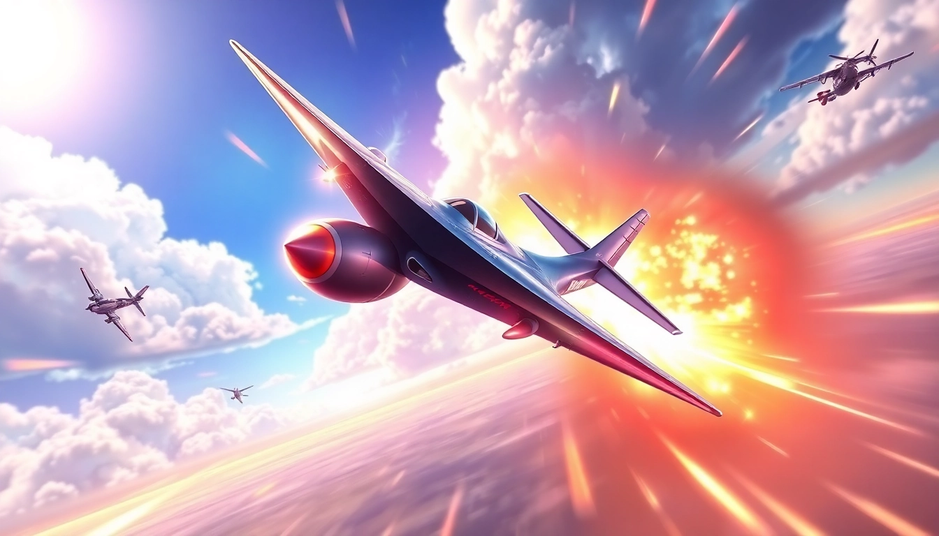 Aviator game in action featuring a plane navigating obstacles with a high-score display, vibrant colors, and immersive environment.