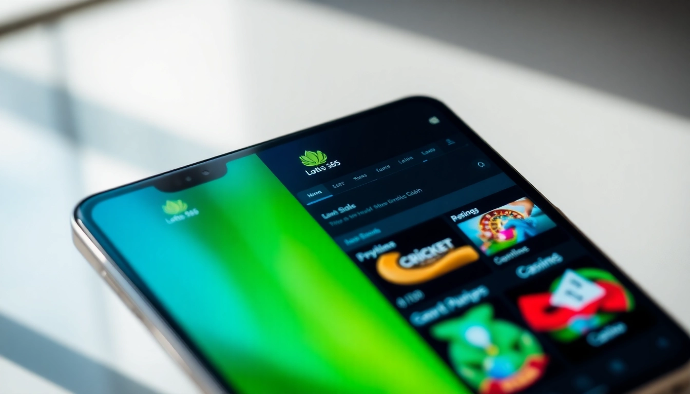 Lotus 365 online sports betting app interface showing live cricket scores and casino options on mobile for Indian players.