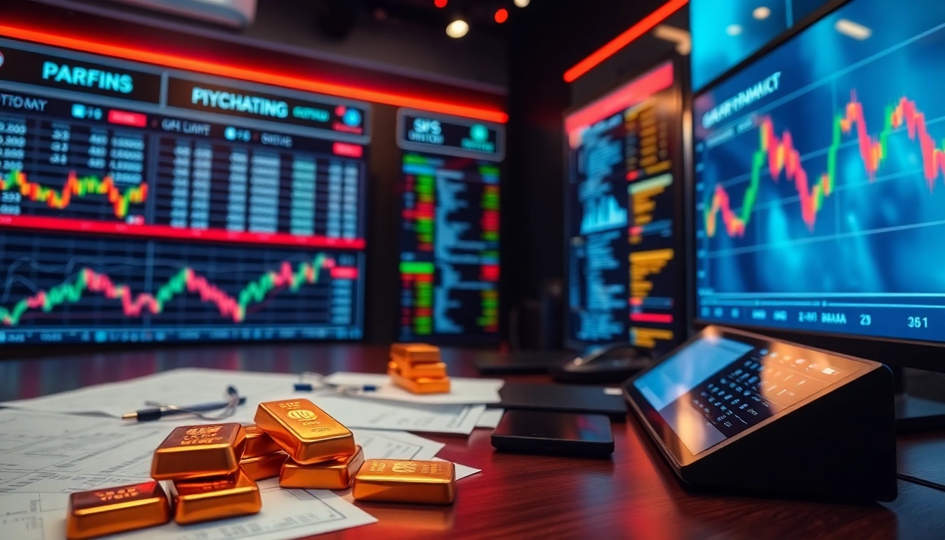Trading Investment News updates with stock charts, gold records, and financial data analysis