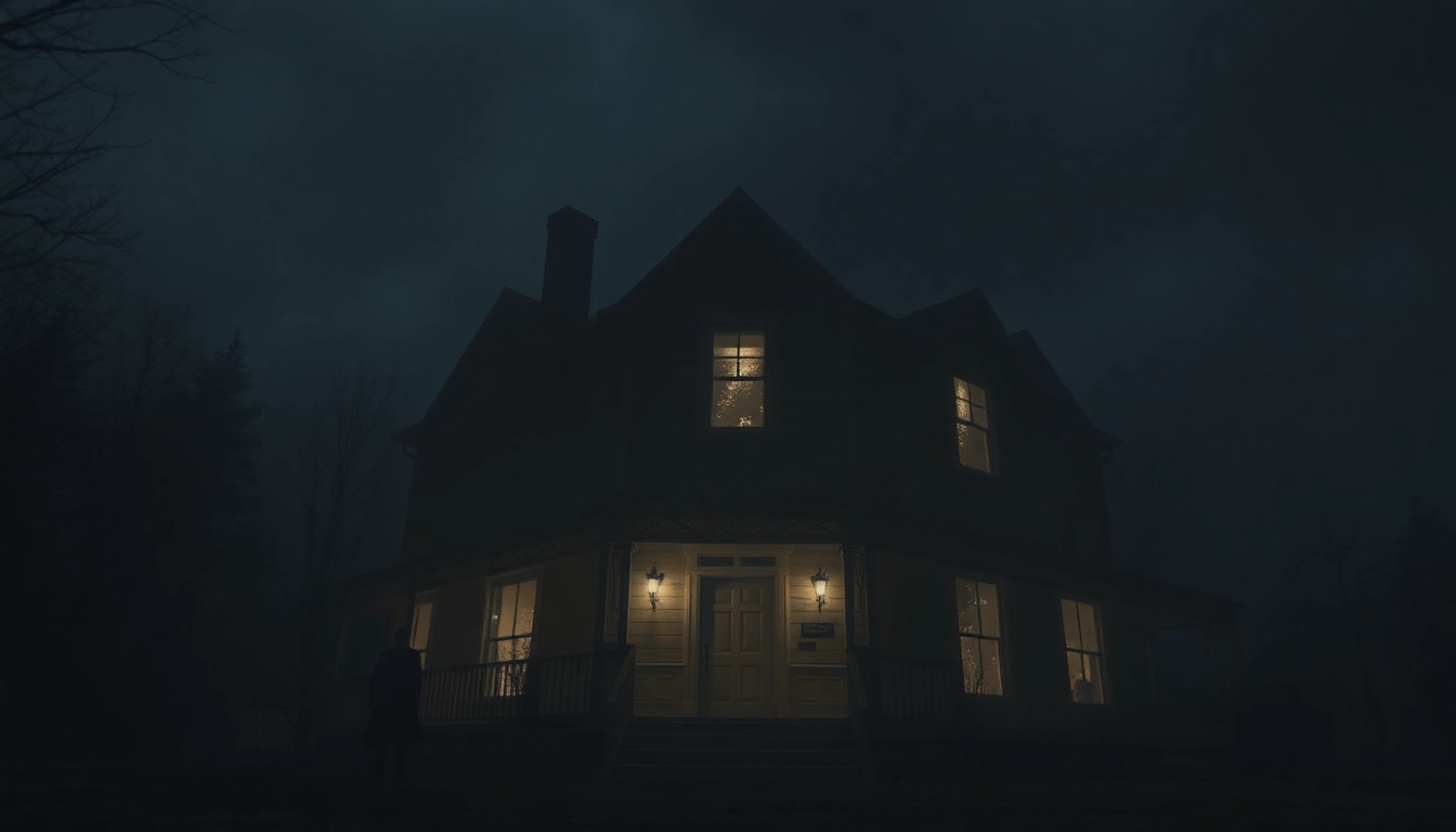 Thumbnail of a chilling horror video scene with shadowy figures and haunted atmosphere for high engagement and visual impact