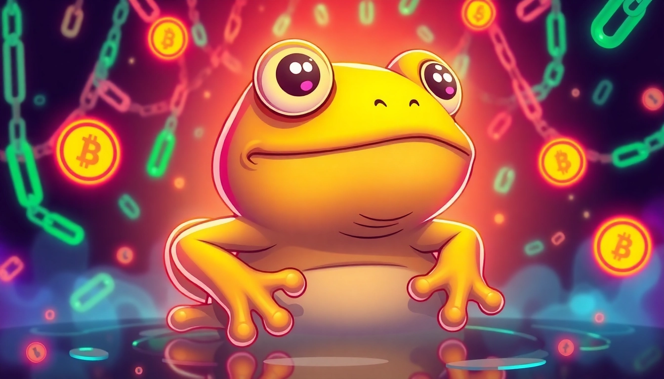 Vivid Crypto Meme Coin featuring Angry Pepe Fork with vibrant colors and blockchain elements in