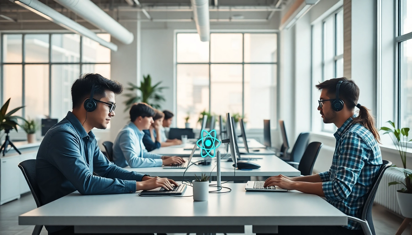 React developer working on web projects in a professional modern workspace environment