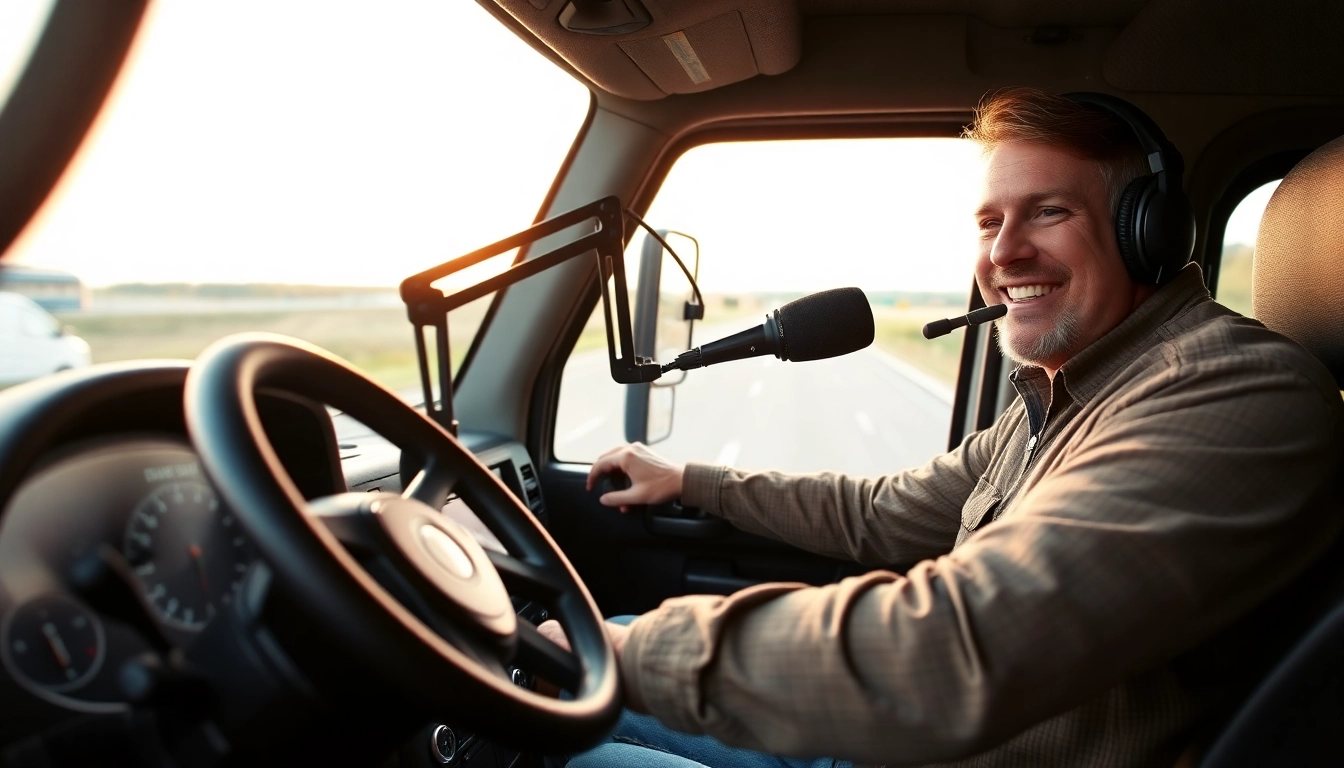 Truckers voice takes center stage as a driver records a podcast in his truck cab for added