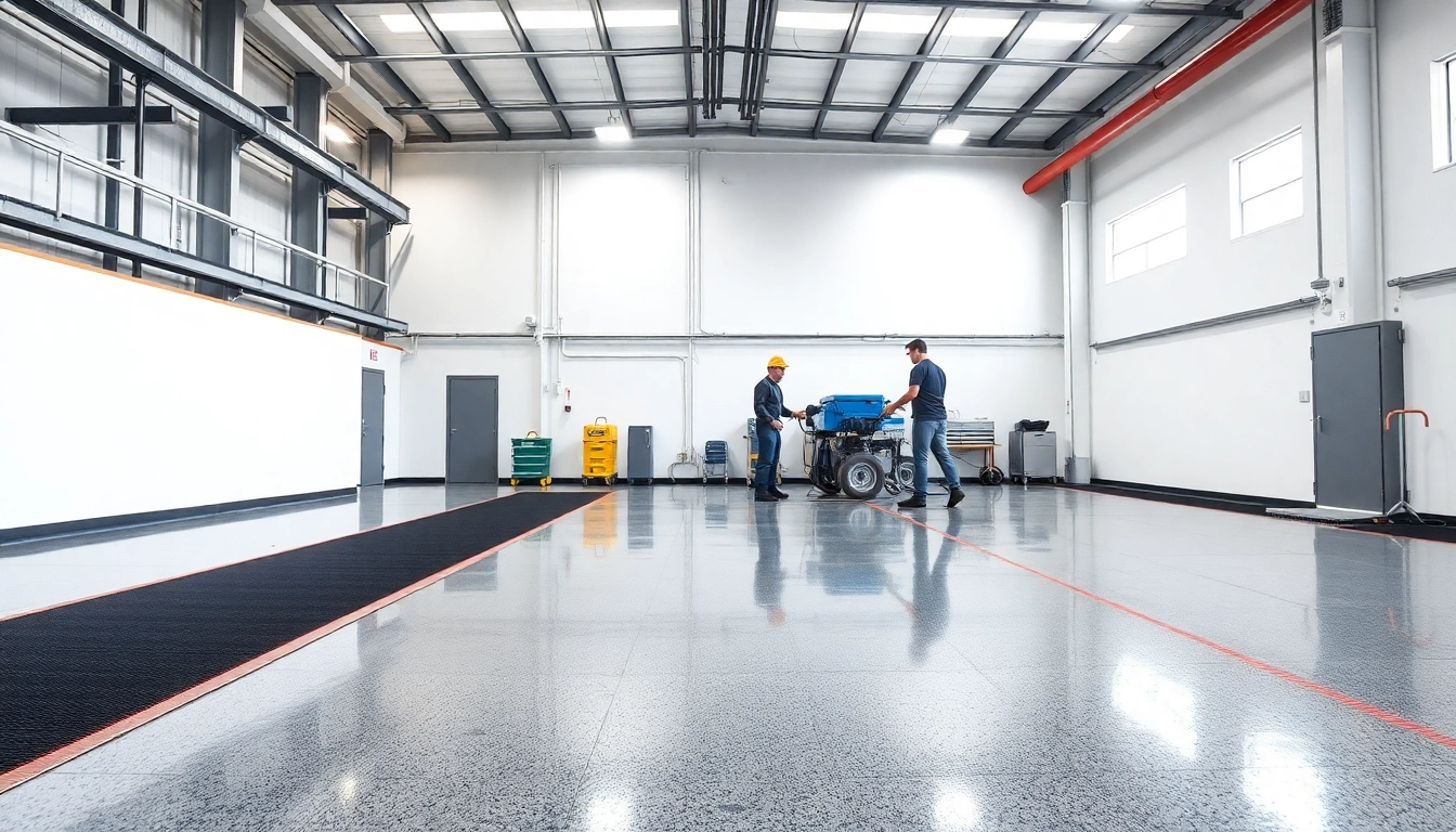 Professional epoxy resin flooring contractors Birmingham applying durable floor coating in